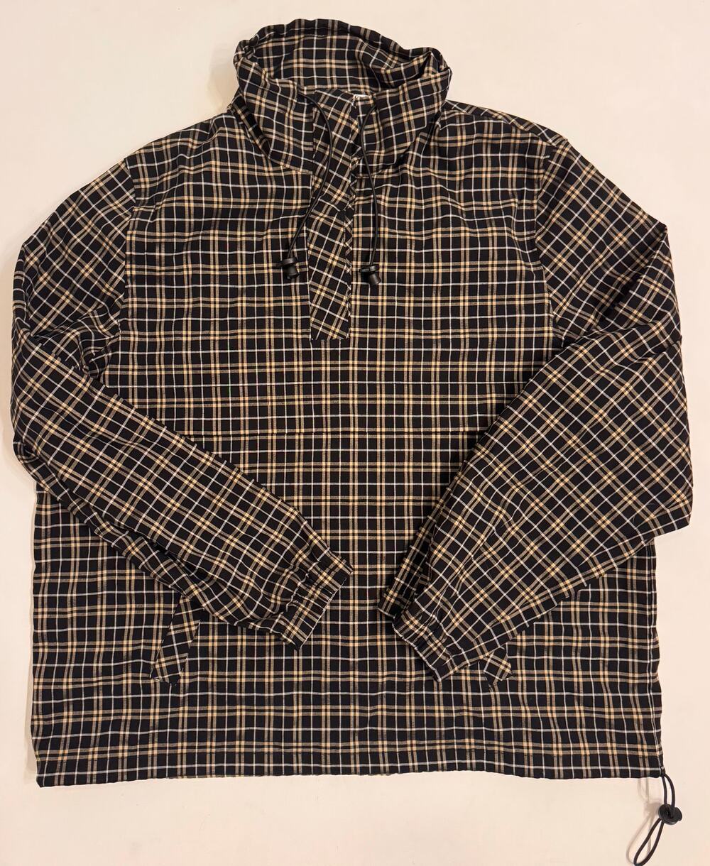 Norton Studios Plaid Pullover 1/4 Close Jacket Sz XL Black/Tan Drawstring Waist
